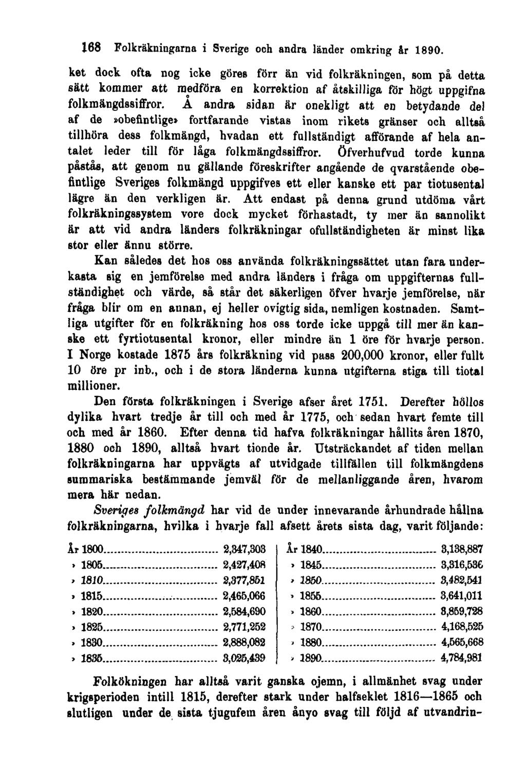 168 Folkräkningarna i Sverige och andra länder omkring år 1890.