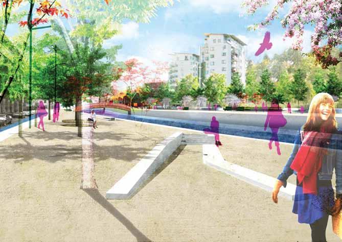 Vy från parksidan mot nya