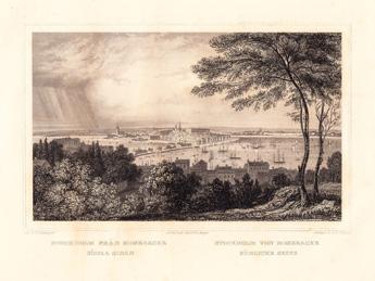 Adolf Huldberg, Bazarn å Norrbro/ Hörbergska Boktryckeriet, 1852. Tvär 4:o. 24 s.+ 10 grav. stålsticksplanscher. Planscherna med skyddspapper. Lagerfläckig, huvudsakligen dock texten.