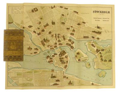 72 Stockholm 1897. Illustrerad vägvisare. Illustrierter Plan. Plan illustré. Illustrerad plan. [=Omslagstitel.] Jönköping, Schmidt & Rendahl/ Jönköpings litogr. aktiebolag, 1897. Utvikbar litogr.