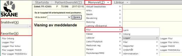 Menyval I menyraden under MenyvaI/Filur finns ett antal val. Välj den flik du vill arbeta med. För snabbare åtkomst kan du skapa egna favoriter, se nästa sida.
