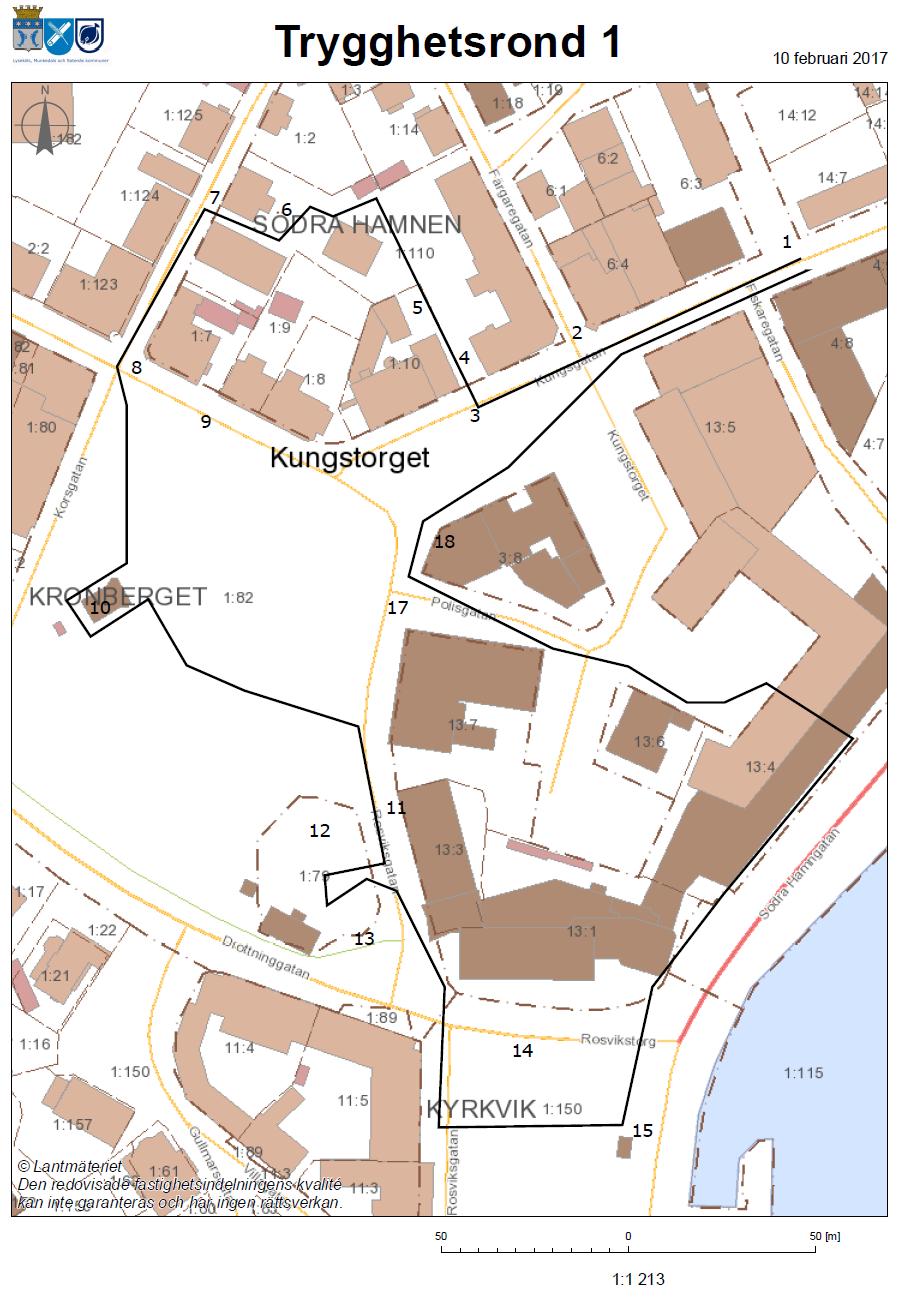 2017-03-29 Sid 3/15 Trygghetsrondens dragning Kartan på denna sida visar hur gruppen gick