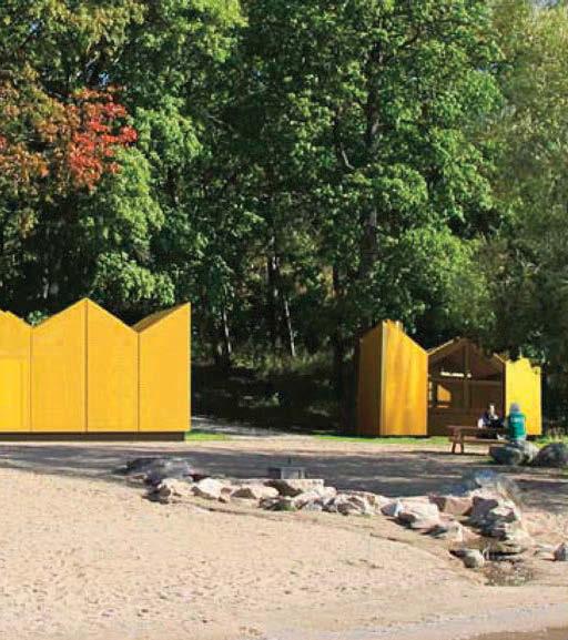 Paviljongen utstrålar hög materialkänsla och är en tilltalande robust volym i sitt slutna tillstånd.