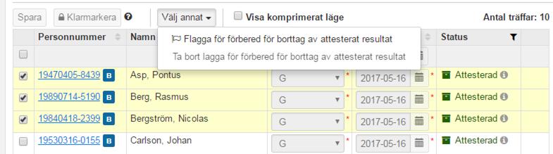 resultat Resultat: Attestera resultat Resultat: Förbered borttag av resultat samt att användaren är kopplad som attestant på tillfället 2 Handhavande 1.