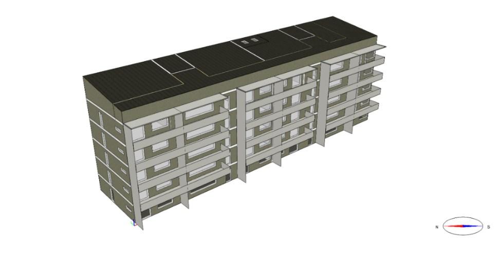 Individuell mätning och debitering 17 Figur 1 Flerbostadshuset som använts i energiberäkningarna.