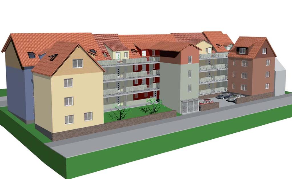 Referensfall i Tyskland Gewog, Bad Salzungen Byggnads- och systembeskrivning: Bostadshus med hyreslägenheter; särskilt utvecklat för seniorer.
