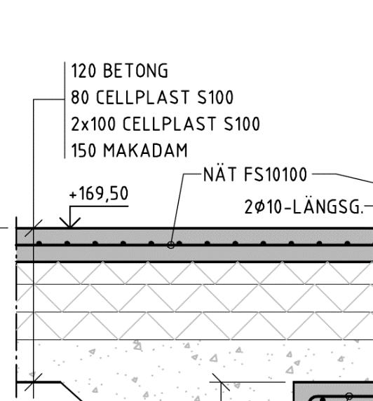 Figur 25: Platta på mark typ 2 på byggarbetsplats nr 3. Ytterväggar och bjälklag levereras prefabricerade till byggarbetsplatsen. Bjälklagen för denna skola har valts till 150 mm tjocka KL-bjälklag.