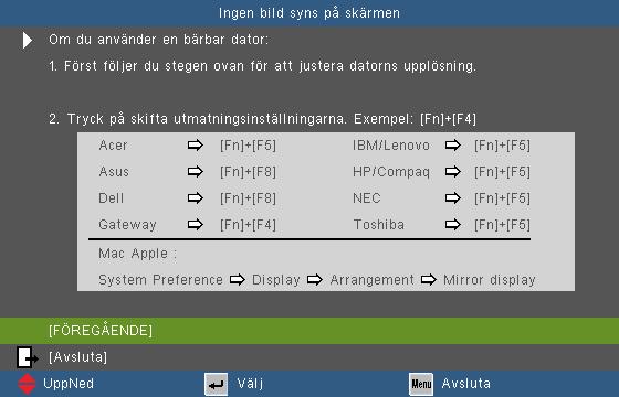 Användarkontroller Hjälpmenyknappen fungerar endast när ingen inmatningskälla har upptäckts.