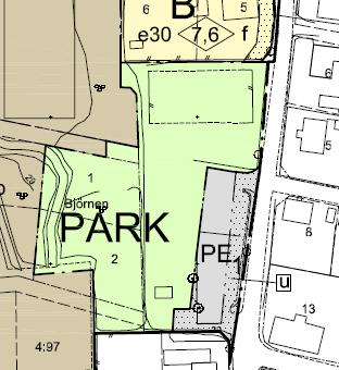 Tillkommande parkmark föreslås överföras till Löderup 2:22 som ägs av Ystads kommun.