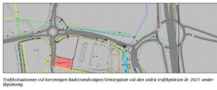 Figur 13. Trafiksituation år 20121 under lågsäsong. Korsningen Badstrandsvägen/Vintergatan vid den södra trafikplatsen.