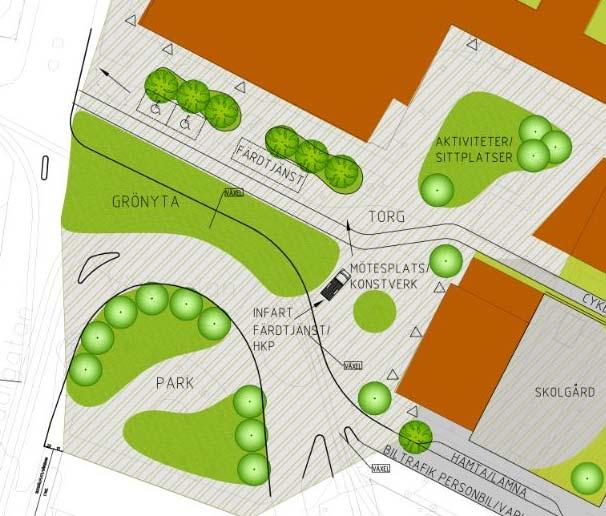 16(39) 4.4 Friytor Torg Vikboplan omgestaltas för att bli en tydlig entré till området och en säker plats att vistas på och röra sig genom.