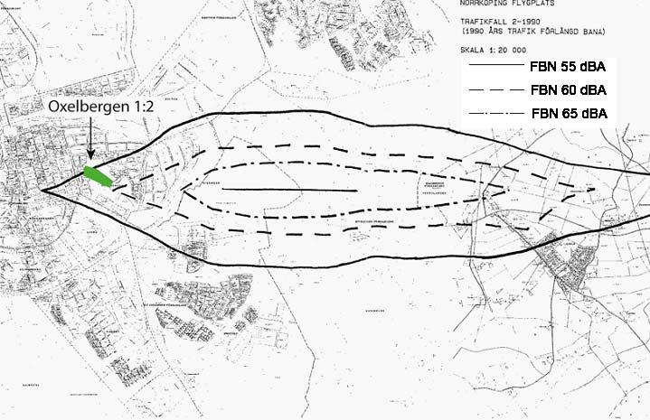 22(39) Flygbuller Planområdet ligger på cirka 1,4-1,8 kilometers avstånd från landningsbanan på Norrköpings flygplats (beroende på vart i planområdet mätningen utgår).