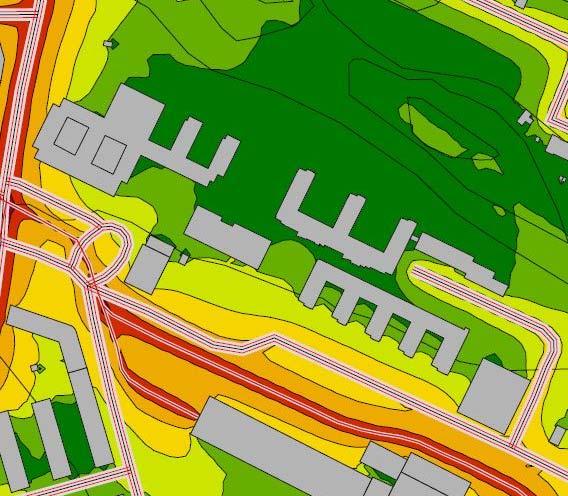 24(39) Buller från väg- och spårtrafik situation 2043, ekvivalent ljudnivå. Bild: WSP Sverige AB. Flyghöjder Högsta totalhöjd har säkerställts hos Luftfartsverket.
