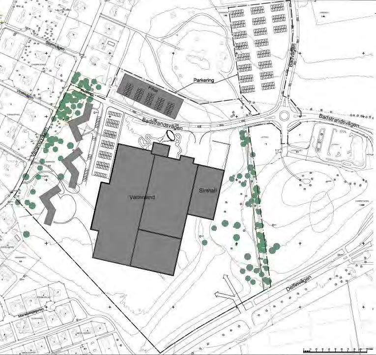 P-däck Furulid Mc Donalds Jätten Trädridå Godsintag Personalparkering Illustrationsplan, möjlig disposition inklusive maximal expansion.