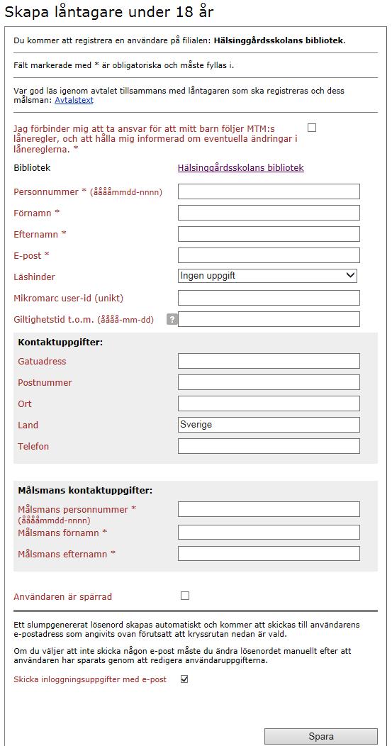 Registrering - formuläret Avtalstext gå igenom