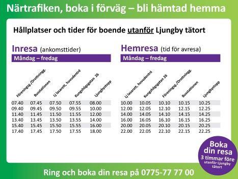 Du vet väl att du kan åka kollektivt och bli hämtad vid dörren! Närtrafiken Ljungby erbjuder turer för alla från 13 år och uppåt. Enklare och smartare för både miljön och plånboken.
