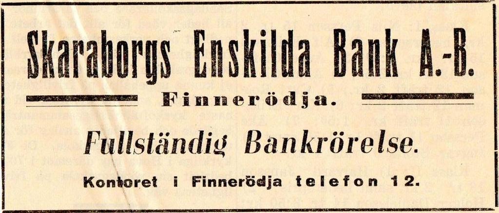 Under åren 1926 1941 var Robert Sahlberg föreståndare för bankens avdelningskontor i Finnerödja.