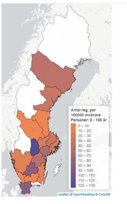 Sophiahemmet och West Medic (se Tabell 6). Det finns fortfarande några få vita fläckar men förberedelser görs för att registrering skall starta även där (figur 33).