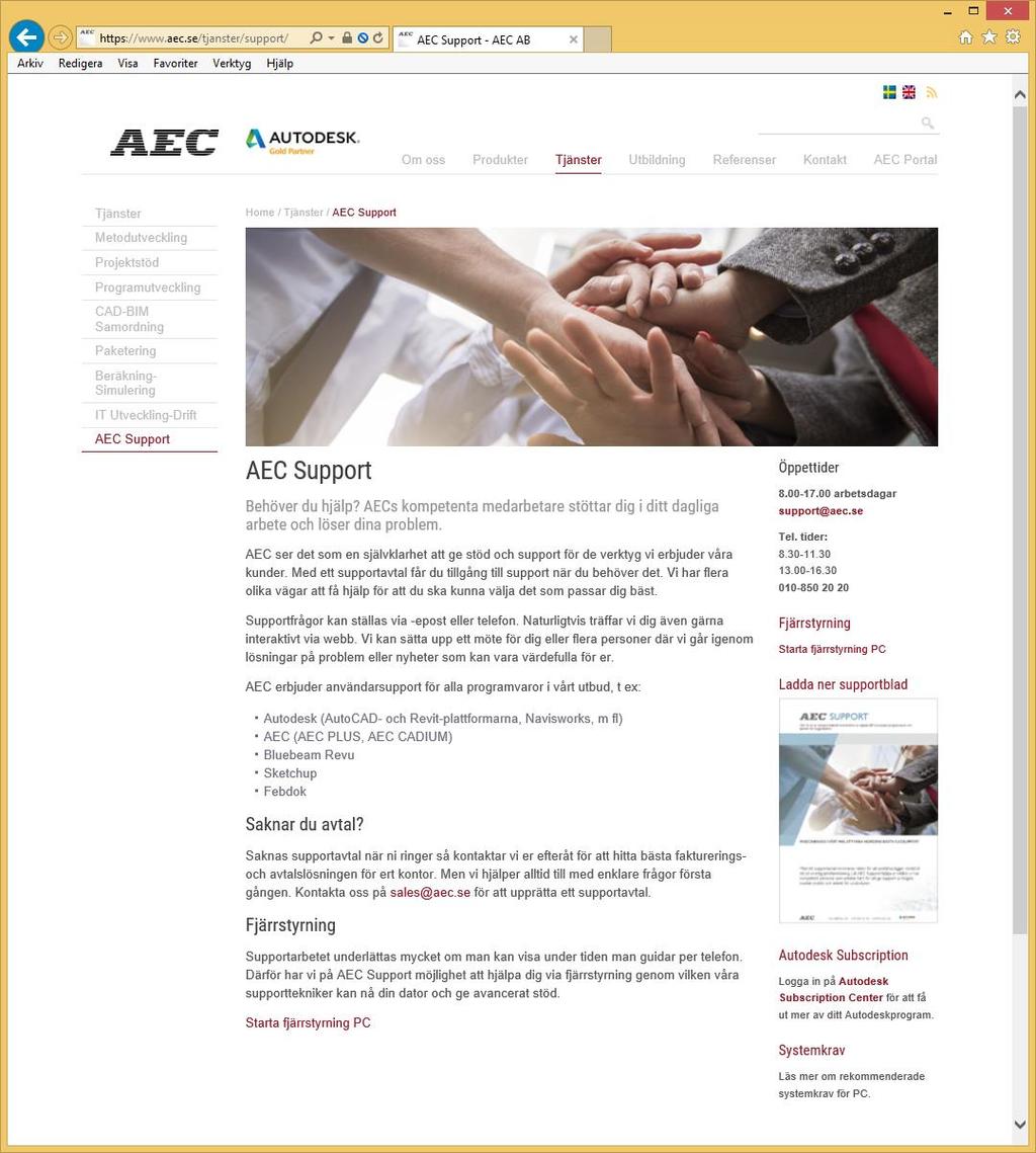 1.3 AEC Support AEC Supports hemsida innehåller information