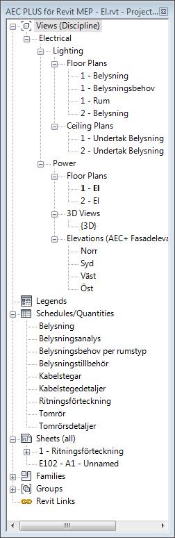 På varje vy i AEC PLUS mallfiler finns Vysortering - Nivå 1, Vysortering - Nivå 2 och Vysortering - Nivå 3, och det är dessa egenskaper