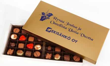 1-färgstryck Kliché tillkommer: 690 kr/färg 500 g chokladask med screentryck Asken innehåller belgiska praliner som asken ovan, med skillnaden att chokladen ryms på ett plan.