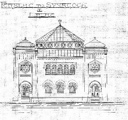Korsord Malmö synagoga Förslag på Malmö synagogas fasad från 1902 Stadsbyggnadskontoret Vågrätt 1. Den som leder bönen 3. När man i en religion tror på en Gud 5. Böckerna som toran består av. 9.