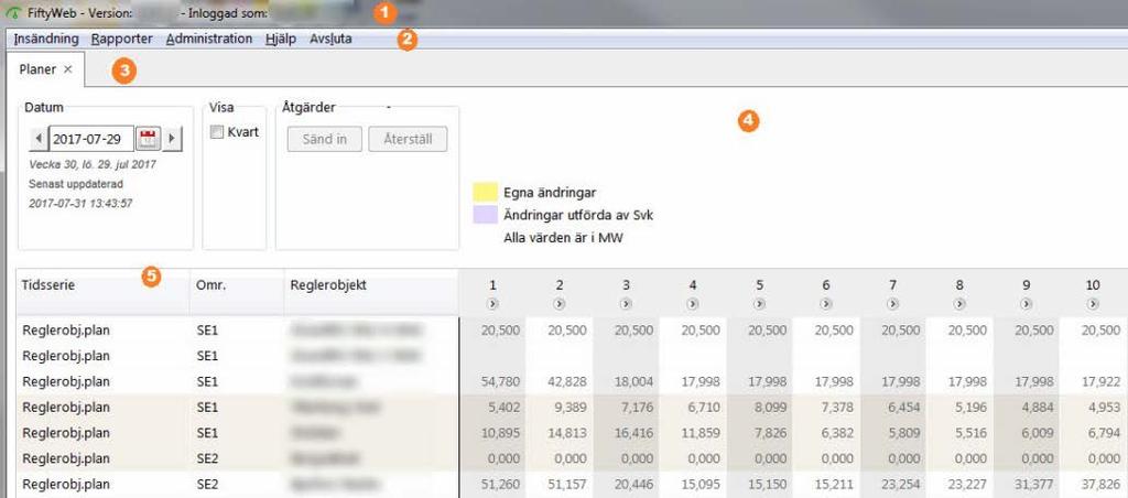 Vad kan du se på skärmbilden? 1. Titelfältet: Här kan du se vilken version av FiftyWeb du har öppnat och vilken användare som är inloggad. 2.