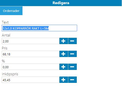 För att lägga till nya rader så skriver du helt enkelt artikelnummer och antal i fälten för detta. Du förflytta dig i fälten med tab eller genom att trycka i det fält du vill ändra på.