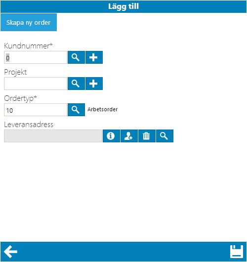 Flerfunktionsknapp som innehåller funktioner för att skriva ut rapporter, fakturera, checklista, deltagarlista, bilder och dokument, visa klarmarkerade order, radera aktuell order samt en funktion