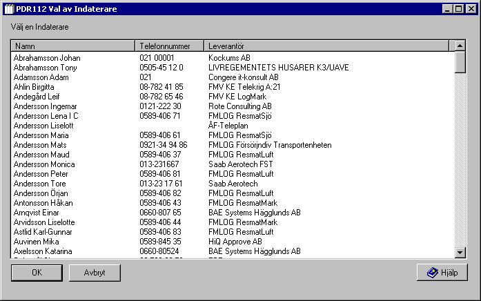 Användarhandledning Produkt Data Registrering (PDR) Indatering Sida 75(129) PDR Indatering Version: 4.5.0 Datum: 2012-03-16 har utgått PDR112 - Val av indaterare Formulär för att välja resp.