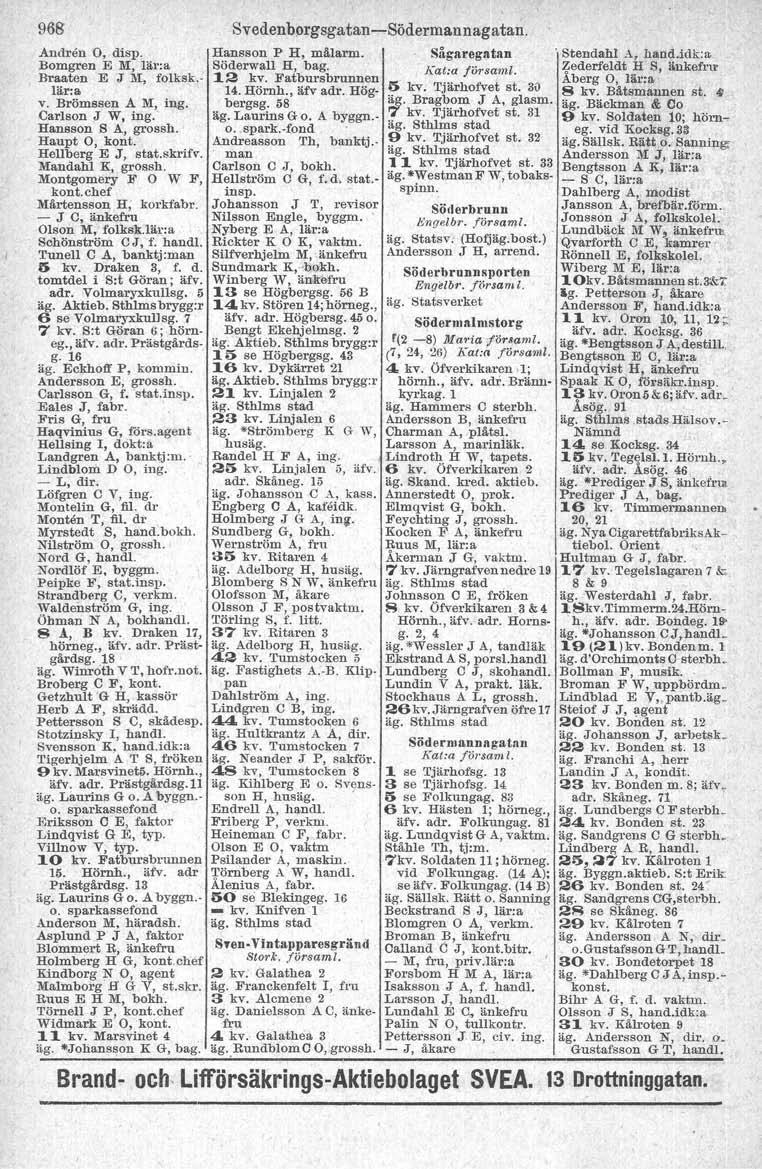 968 Andren 0, disp. Bomgren E M, lär:a Braaten E J M, folksk. lär:a v. Bromssen A M, ing. Carlson J W, mg." Hansson S A, grossh. Haupt 0, kont. Hellberg E J, stat.skrifv. Mandahl K, grossh.