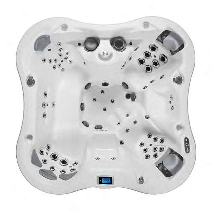 DIMENSION ONE SPAS BAY-SERIEN LOTUS BAY Fantastisk modell som påminner om Sarena Bay i kompakt mått. Ett Bioform liggsäte med vandrande Upper Body Massage och ett Sport Zone Seat.