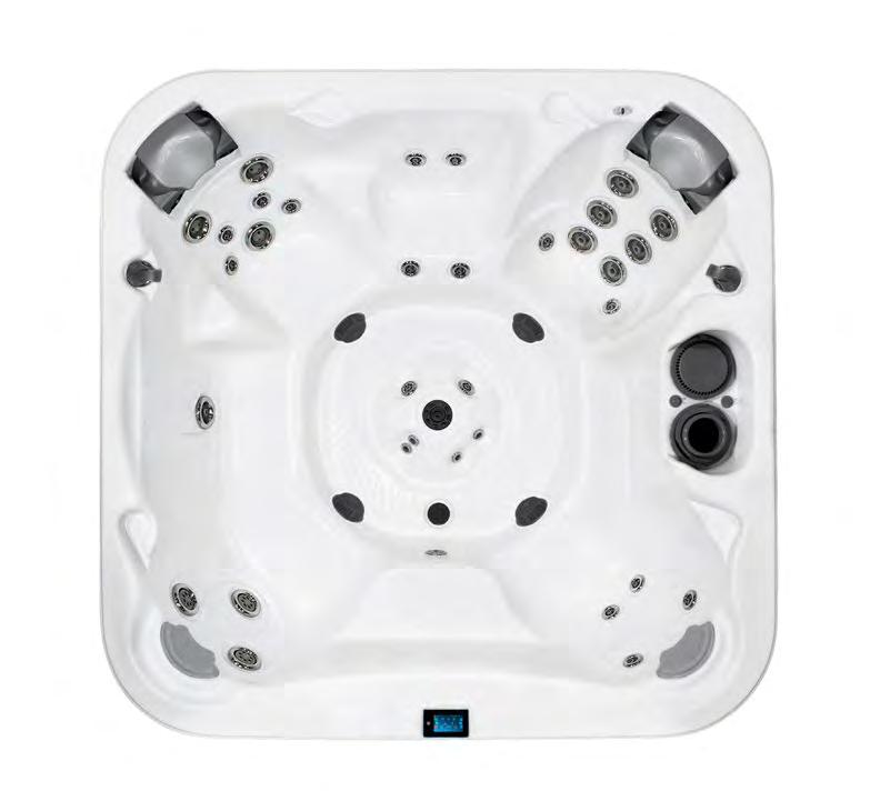DIMENSION ONE SPAS REFLECTION-SERIEN CALIFORNIAN Stor modell med liggsäte Bioform med Multiportmunstycken. Öppen layout med olika sittdjup för 6 personer.