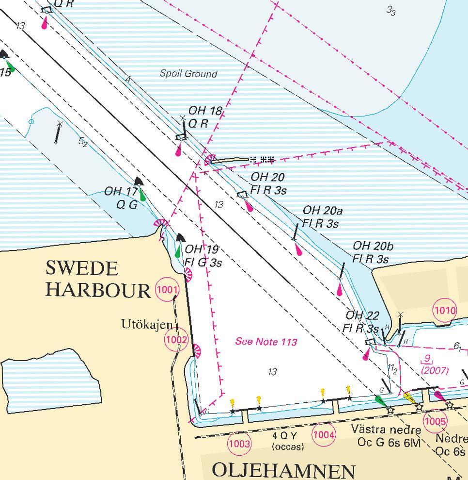 19 Nr 309 Öresund / The Sound * 6436 Sjökort/Chart: 8141, 9211 Sverige. Öresund. Malmö. Oljehamnen. Mindre djup än angivet i sjökortet.