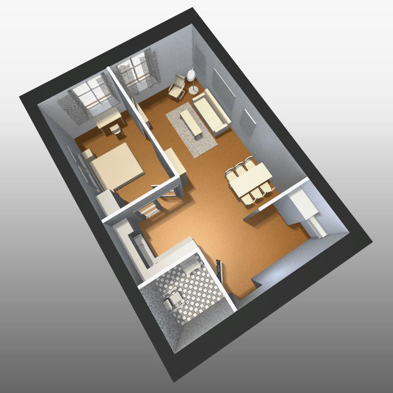 VARDAS- plan skala 1:100 Exempel på lägenhet med två rum och kokvrå.