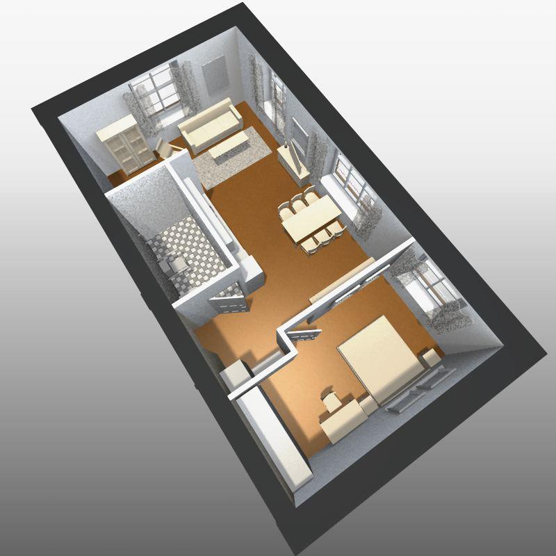 65 m 2 VARDAS plan skala 1:100 Exempel på lägenhet med två rum och kokvrå.