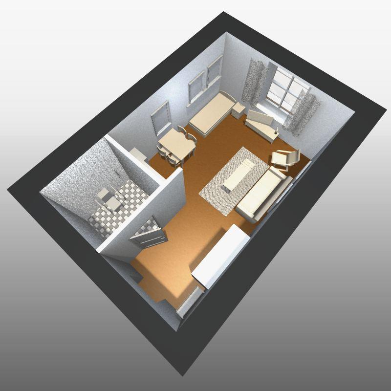 36 m 2 plan skala 1:100 Exempel på mindre lägenhet med ett rum och
