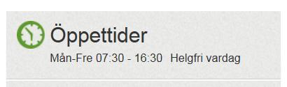 Kommentar till öppet- och telefontider Kommentarer efter alla sorters tidsangivelser, t.ex. öppet- och telefontider, visas direkt efter respektive tid, se exempel nedan.