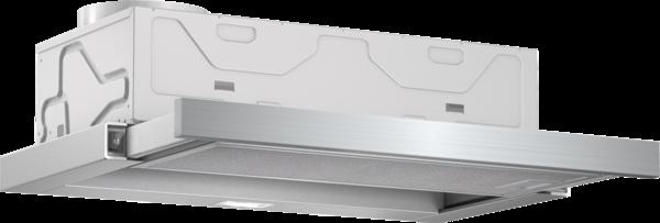 Serie 2, 60 cm Silvermetallic DFM064W52 Utdragbar köksfläkt som blir praktiskt taget osynlig när den skjuts in i överskåpet.