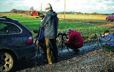 92 Det sörmländska fågelåret 2010 Med bil tar sig artrallydeltagarna ut i markerna i sitt samlande av observationer. Men det har hänt att lag har tagit sig fram med skärgårdsbåt.