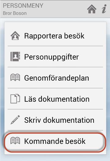 5.2.5 Kommande besök OBS! Detta menyval är tomt för privata utförare. 5.2.6 Registrera NFC-etikett Med NFC så säkerställer man att personalen är i kundens bostad vid besök.