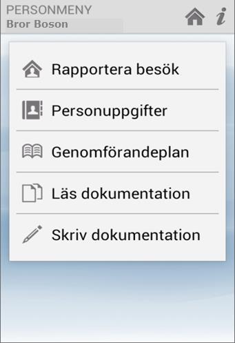 6.3 Rapportera ett besök utan NFC-etikett Tryck på Sök person Har du sen tidigare rapporterat på kunden så finns denna med på listan över framsökta kunder Välj kund i listan eller tryck på Om