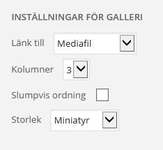 3. I nedre, höger hörn hittar du Skapa ett nytt galleri. 4. I höger kant kan du nu redigera galleriet. Välj Länk till Mediafil.