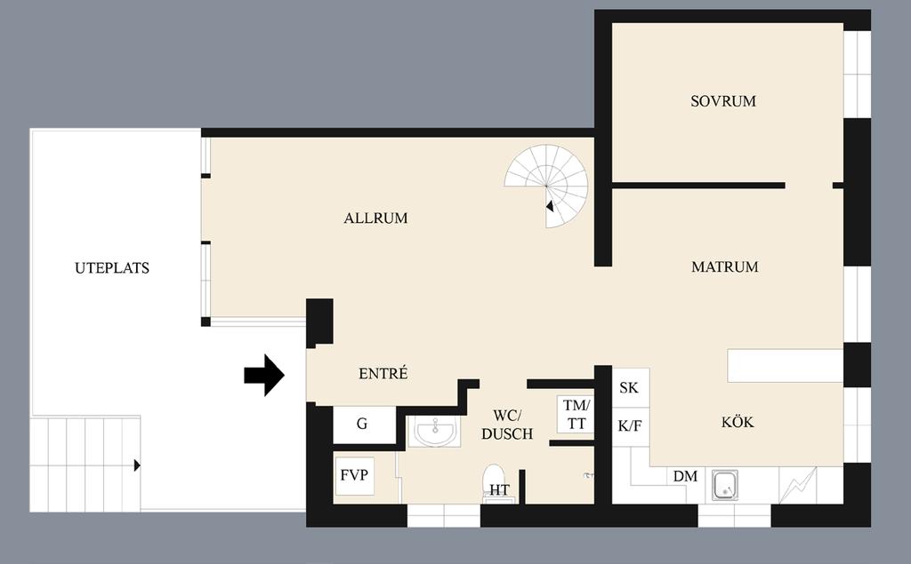 Entréplan Etagevåning 4 rum om 104 kvm, balkong om 5 kvm samt två terrasser om vardera 10 kvm 5 304 000 kr/bud 5