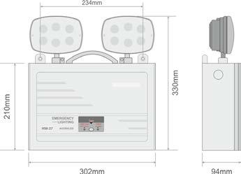 Antipanik strålkastare / handlampa AgoraLED, IP42 AgoraLED är en användarvänlig Mått: 302 x 330 x 94 mm antipanikstrålkastare med 2x6W LED Vikt: 4023 g och högt lumenutbyte; 2000lm.