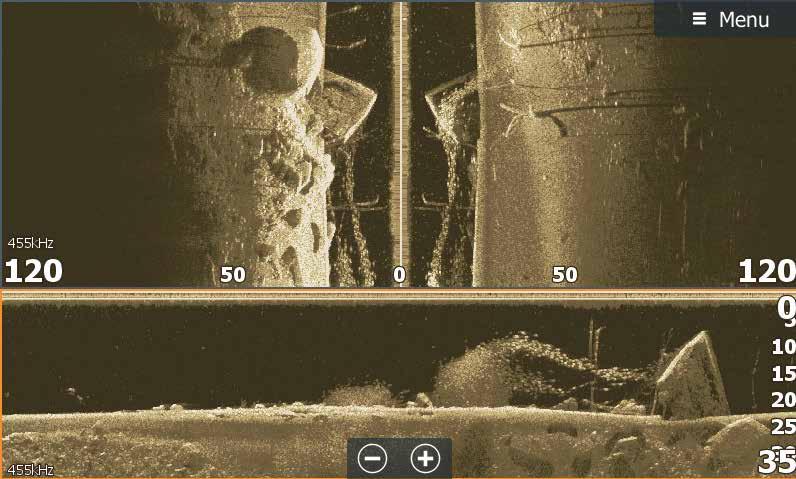 Ju ljusare färg, desto hårdare objekt StructureScan HD Har dagens bästa ekolodsteknik, inklusive SideScan och DownScan Imaging, StructureMap och TrackBack.