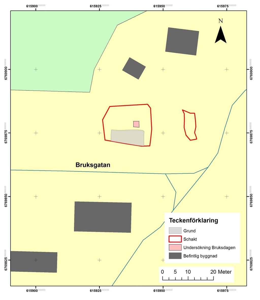 Bild 7. Schaktade ytor, efter digitala fastighetskartan.