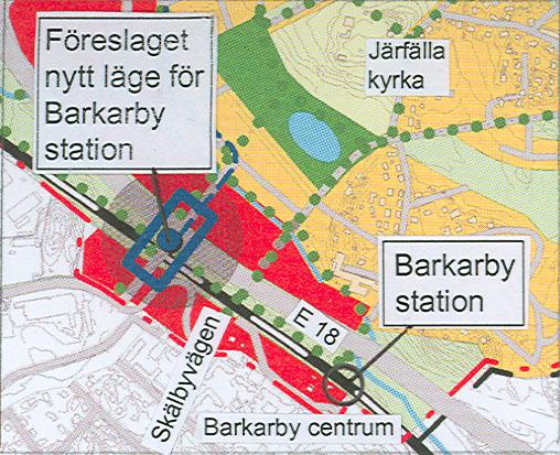2008-05-16 3 (12) FÖRUTSÄTTNINGAR Områdets läge Programområdet ligger vid Barkarby station och omfattar den låga centrumbebyggelsen med sina torgytor och körvägar, gång- och cykelvägar, parkering m.m. Dessutom ingår det område utmed järnvägen som inrymmer cykelparkering och återvinningsstation.