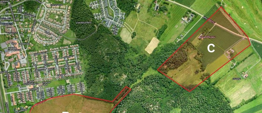1 Översikt av delområde A-C (rödmarkerat) område i Kungsbacka. (https://www.eniro.