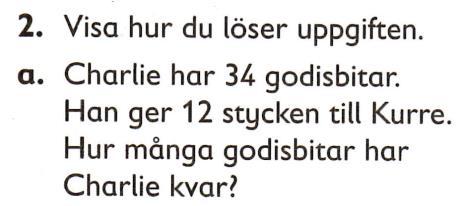 någon slags metod för att göra enkla beräkningar samt att eleverna får möjlighet att träna på de begrepp som används. Figur 5 Exempel på en textuppgift från Favorit matematik 2A, s.